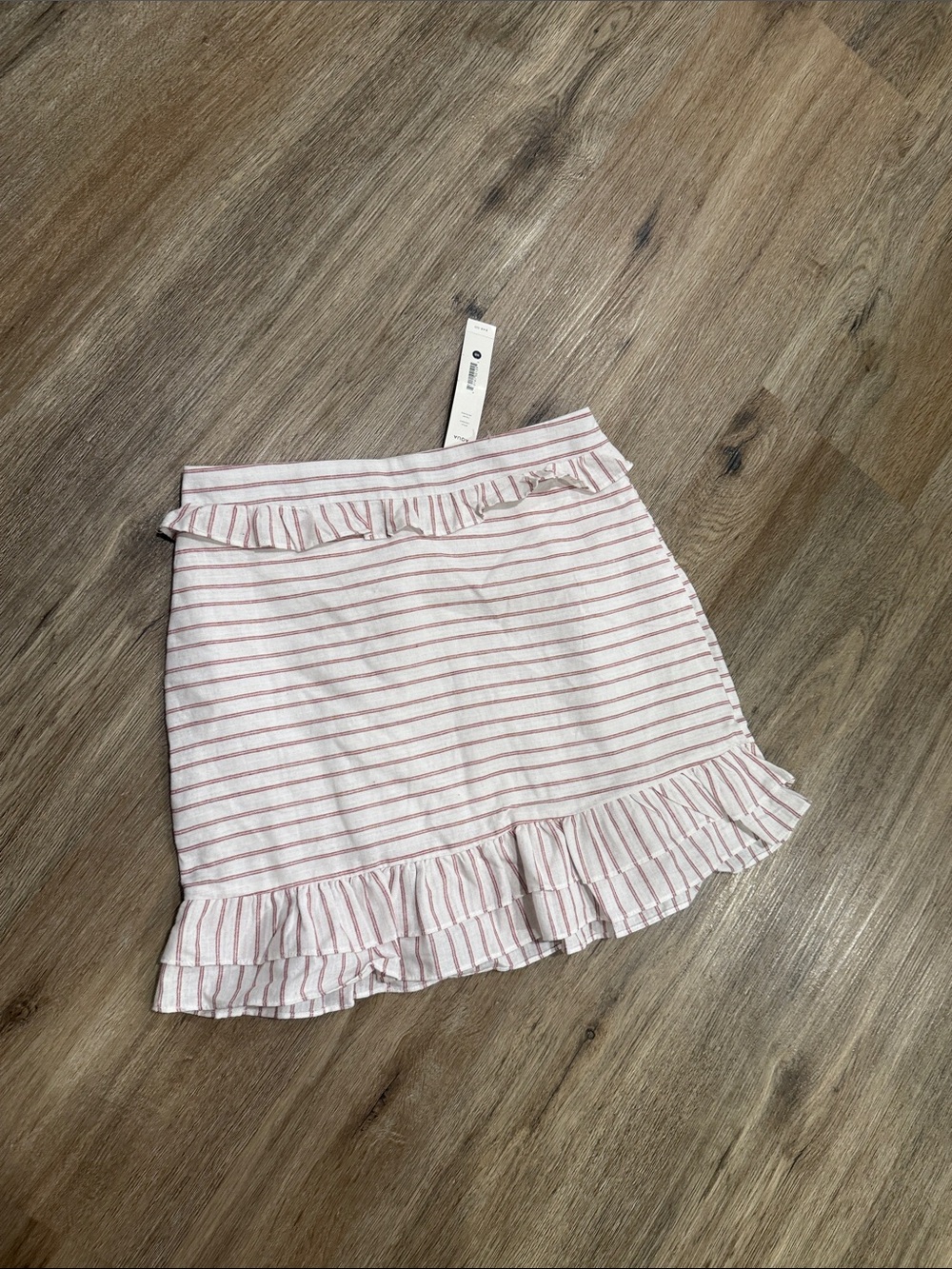 NWT Aqua Red & White Striped Ruffle Mini Skirt